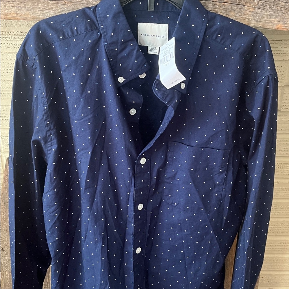 American Eagle Outfitters Navy Polka Dot Shirt